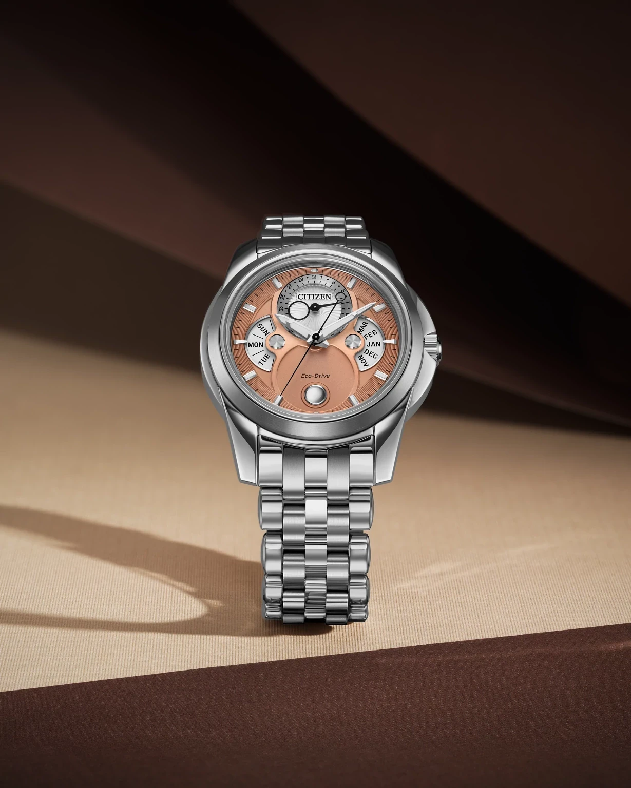 Calendrier Moonphase Salmon Dial Stainless Steel Bracelet BU0080